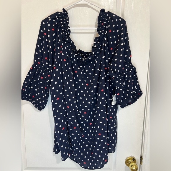 Crown & Ivy Navy Polka Dot with lady bugs Blouse size 3X - Picture 3 of 12